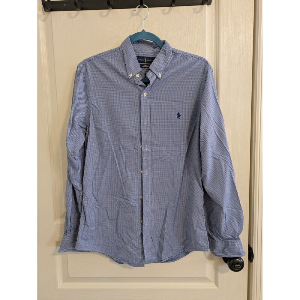 Ralph Lauren Slim Fit Blue Check Button Down Full Sleeve Shirt Size Medium